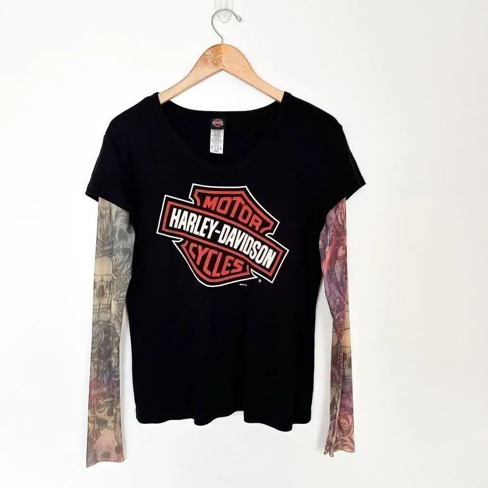 Harley Davidson Women’s 2014 Shiawassee Birch Run, MI Semi Sheer Tattoo Sleeve L